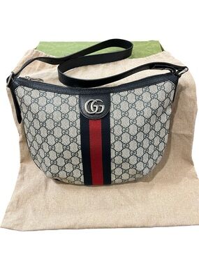 GUCCI Ophidia Half Moon Crescent Shoulder-bag Blue Tan GG Supreme